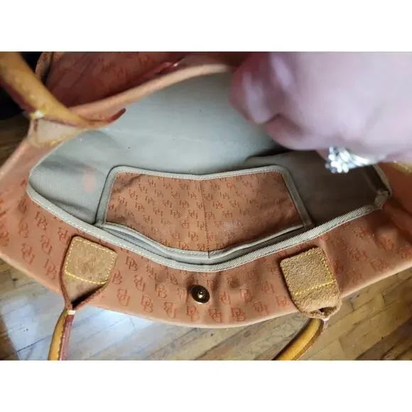 Dooney and Bourke Large Purse Orange Signature DB Canvas Leather Vintage Brown - Picture 7 of 16